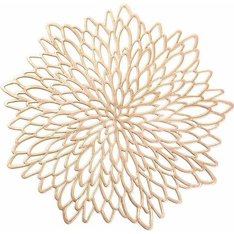 HOXILEELEOLot di 6 tovagliette rotonde in PVC, lavabile e resistente al calore,per il tavolo da cucina,tavolo centrale da sposa,oro scuro (1/5)