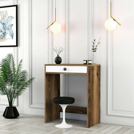 Dmora - Consola Dpillo, Mesa multiusos, Gabinete de soporte, Escritorio de pasillo, 70x85h40 cm, Nogal y Blanco (1/5)