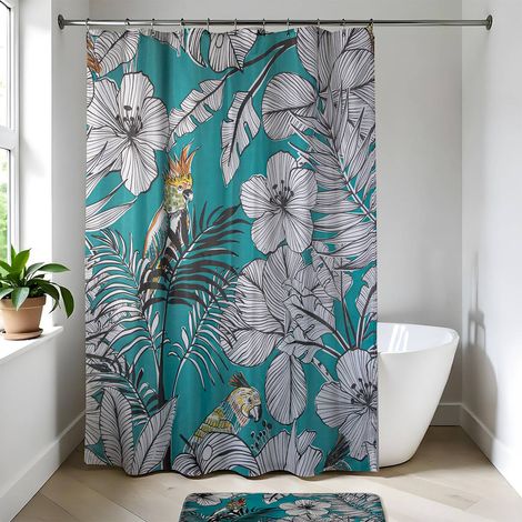 Tenda da doccia in poliestere 180x200 cm - blu febbre della giungla - Tendance