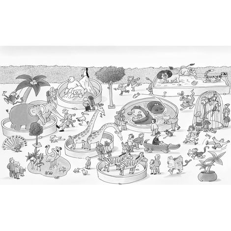 Papier peint panoramique noir et blanc pour chambre | Tapisserie panoramique animaux pour chambre enfant | Papier peint panoramique nature originale - 267 x 400 cm (4 pièces) (1/2)