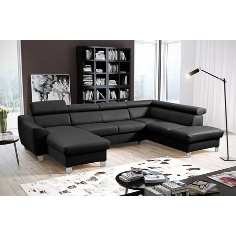 Canapé d'angle en cuir italien de luxe 7/8 places ASTONIA, noir, angle droit (1/4)