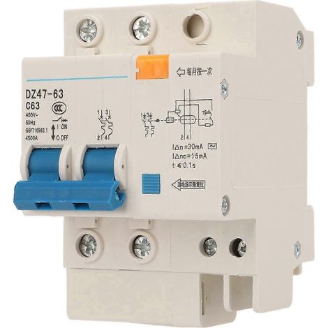 Disjoncteur 2P 63A Protection Différentielle Interrupteur Automatique Modulaire Rail DIN 400V (1/5)