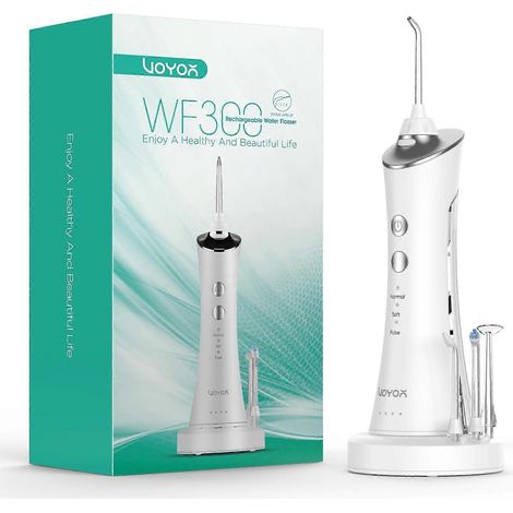 SCSYV VOYOR Munddusche, tragbar und wiederaufladbar, mit 4 Interdentalreinigungsaufsätzen und IPX7 wasserdichten Zahnstochern. (1/5)