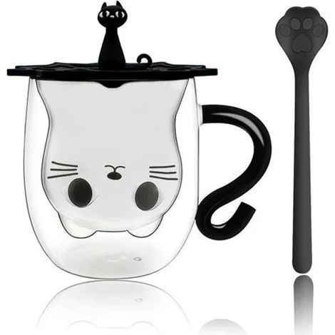 Tasse À Café Double Paroi - Verre Borosilicate - 260 Ml - Design Chat Intégré - Usage Maison Bureau Restaurant - 1 Pièce (1/5)