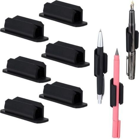 6 portapenne autoadesivi in silicone - Clip flessibile per penne, accessori multifunzionali per ufficio e scrivania - Nero