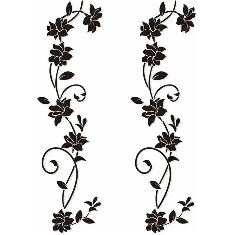 Lot de 2 stickers muraux 105 x 30 cm, motif vigne et fleurs, en PVC noir, pour la décoration de chambre d'enfant, salon, bureau, restaurant ou magasin. (1/5)