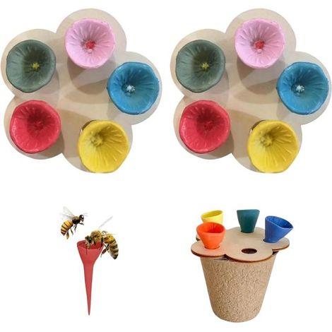 Bienen Trinkbecher 10 Stück Bienen Trinkschale Insekten Trinkbecher Öko Wasserstation Bienentränke Gartendekoration Biodiversität Blumenstecker W (1/5)
