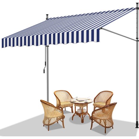 Hengda Tenda a bracci manuale Tenda retrattile senza foratura 250x120cm Bianco Blu (1/5)