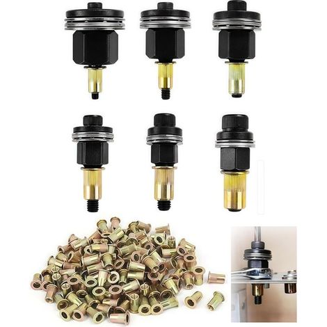 186 Pièces Écrous à tête de Rivet à Main, Convient au Kit de Tête de Rivet à Main M3 M4 M5 M6 M8 M10, Acier Riveteuse Pneumatique Ecrou a Sertir, Riveteuse Manuelle Adaptateur Riveteuse (1/5)