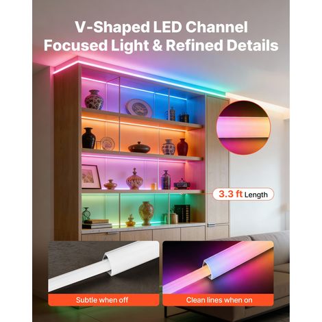 Lot de 20 profilés LED aluminium en V 1m, diffuseur laiteux, caches et clips, rail pour bandeau LED, pose facile, sous meuble cuisine (1/5)
