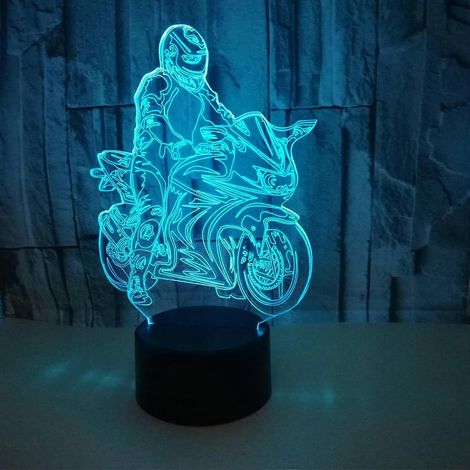 Veilleuse 3D moto à effet lumineux, 16 couleurs changeantes, télécommande tactile, décoration intérieure LED, cadeau de Noël ou d'anniversaire pour les passionnés de moto.