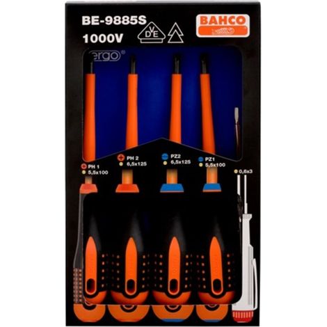 JUEGO 5 DESTORNILLADORES ERGO AISLO PUNTAS COMBI/TESTER - BAHCO