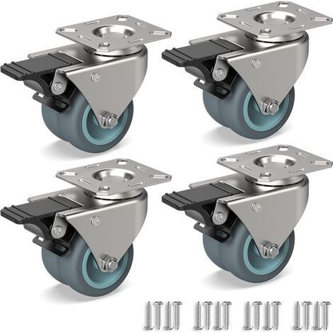 Roulettes pivotantes 50mm pour meubles – Double roues caoutchouc – Charge 160kg – Fixation par vis – Pour sols en béton et carrelage (1/5)