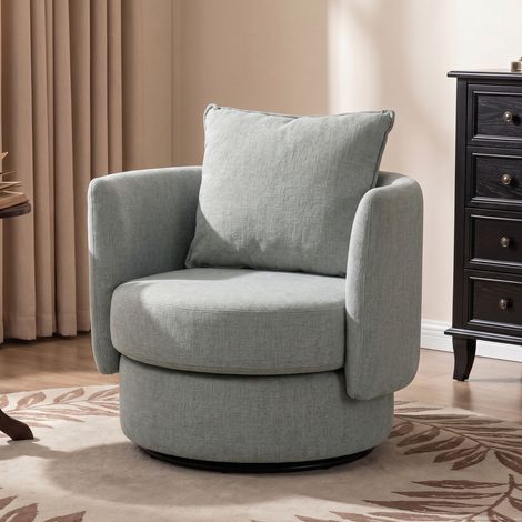 Fauteuil d'appoint pivotant à 360°, fauteuil club de détente en lin avec coussin gris clair (1/5)