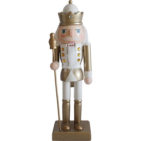 Schiaccianoci di Natale Rebecca Mobili Djede 25x6,5x7,5 Legno Bianco Oro Classico