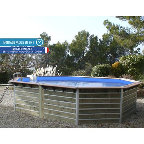 Piscine bois longitudinale 590x420x129 cm – montage rapide en 2h – filtration incluse – structure pin traité classe IV – hors-sol ou enterrée – Water Clip