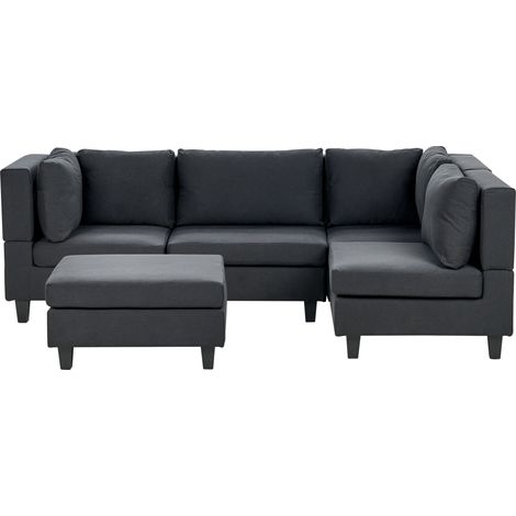 Modul Ecksofa 4-Sitzer UNSTAD Stoff Schwarz mit Ottomane linksseitig
