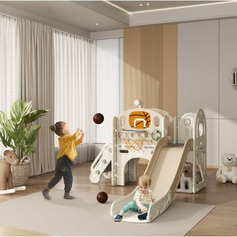 Toboggan enfant intérieur 7 en 1 186x153x111 cm HDPE blanc crème avec tunnel - CHICFURN (1/5)