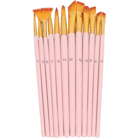 Ensemble de 12 pinceaux pour peinture acrylique, pinceaux professionnels pour peinture à l'huile avec manche en bois rose et poils en nylon. (1/5)