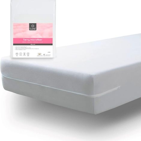 Housse de Matelas 60x120cm Toucher de Soie Tissu Éponge Microfibre Certifié Oeko-TEX Bonnet 15 Blanc (1/5)