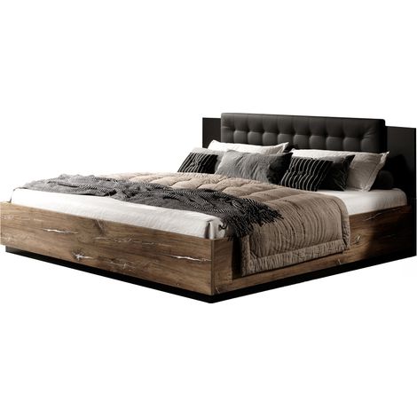 Schlafzimmerbett inkl. Lattenrost, Liegefläche 160 x 200 cm SOLMS-83 in Flagstaf Eiche dunkel Nb. und silber, kombiniert mit schwarz, B/H/T: ca. 166/90/205 cm (1/5)