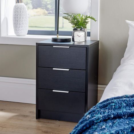 Bedside 3 Drawer Storage Black Clothing Nightstand Organiser Bedroom Cabinet (1/5)