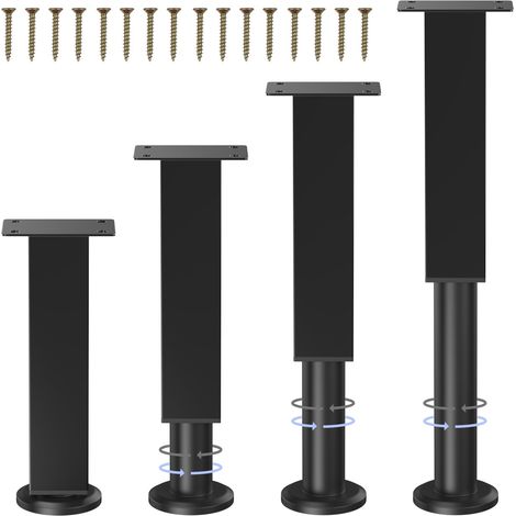 4 Pièces Pieds de Meubles Réglables 18cm-30cm Carré Pied de Sommier Metal avec Vis Noir Pieds Ajustables en Hauteur pour Canapé Armoire Lit Meuble TV Commode Salle de Bain (1/5)