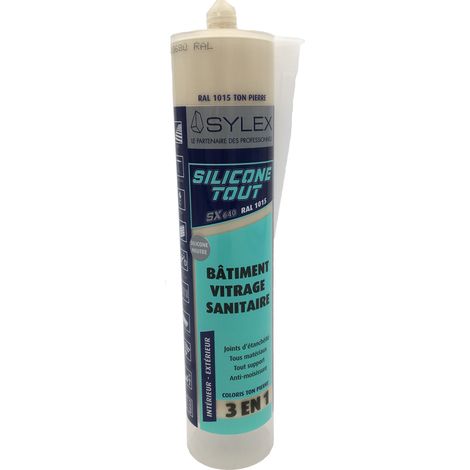 Mastic Sylex SX 640 Silicone 3 en 1 Silicone Tout 280ml  Couleur: RAL 1015 IVOIRE CLAIR (1/2)