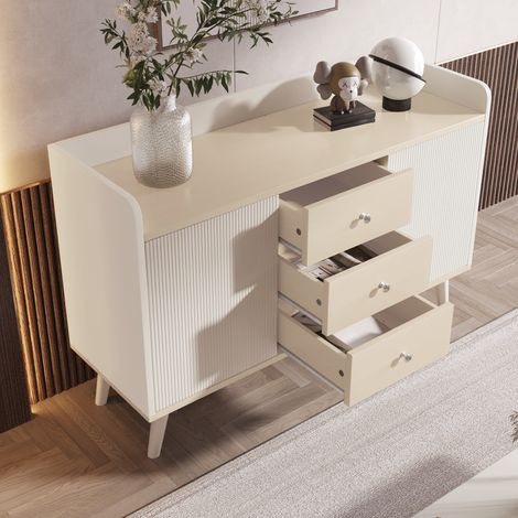 Credenza 117,5x39,5x79 cm, 2 Ante Regolabili e 3 Cassetti Screvoli, Design Elegante, MDF, Bianco, per Soggiorno e Cucina (1/5)