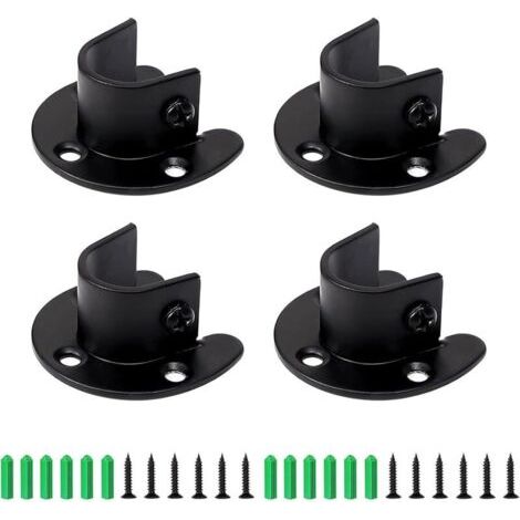 4 Pièces Supports de Tringle à Bride en Forme de U 25mm Support de Tringle en Acier Inoxydable avec Vis pour Armoire Tringle à Rideaux Cuisine (Noir-4pc) (1/4)
