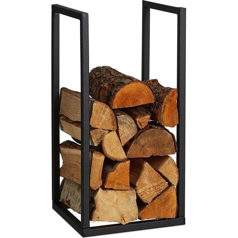 Porte-bûches, métal, HxLxP : 60x30x30 cm, rangement pour intérieur, empilage, bois de chauffage, noir (1/5)