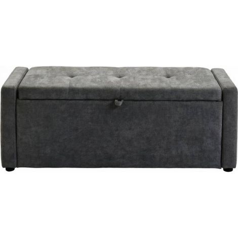 CHICFURN Banco arcón 122x48x44 cm de lino gris oscuro, asiento ancho, 200 kg (1/5)