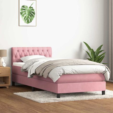Sommier à lattes de lit avec matelas rose 90x210 cm velours (1/5)