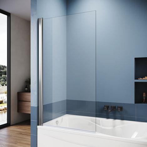 ELEGANT Bath Screen 800x1400mm Silver Aluminium Profile Hinge Reversible Shower Screen for Bath 5mm Tempered Glass Panel (1/5)