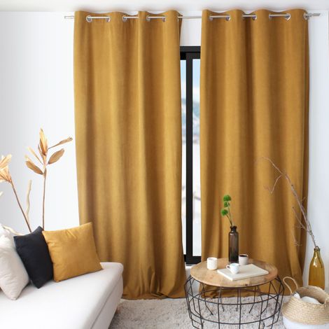Rideau tamisant en velours Jaune moutarde 140x260 cm (1/3)