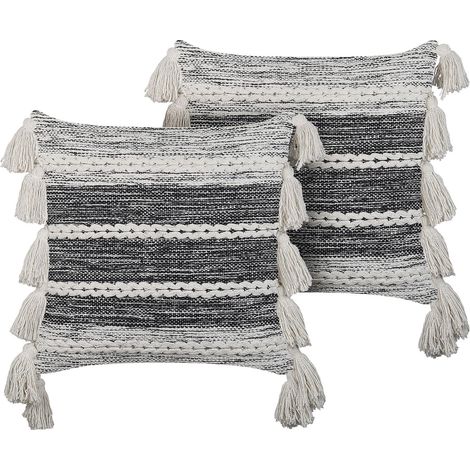 Dekokissen 2er Set ROCHEA Baumwolle 45 x 45 cm Schwarz Streifenmuster (1/5)