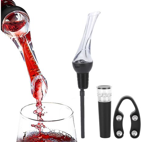 Carafe à pic à barres noires + petit coupe-vin + bouchon à vide + coffret cadeau jaune pour décanter rapidement le vin rouge (1/5)