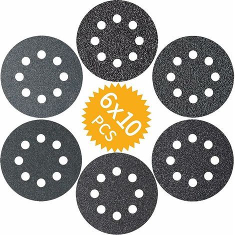Disques de ponçage 60PCS 125mm en Carbure de Silicium ,GU.B/bon Disques Abrasifs 60 100 150 180 240 320 grains 8 trous pour Ponceuses (1/5)