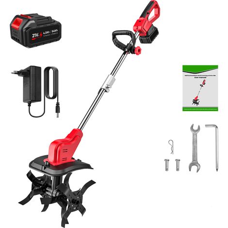 Motoculteur Électrique Sans Fil 21V 550W, 1 batterie et 1 chargeur, 20cm Largeur, 22cm Profondeur, Rouleaux doubles 4 lames, 350 RPM (1/5)