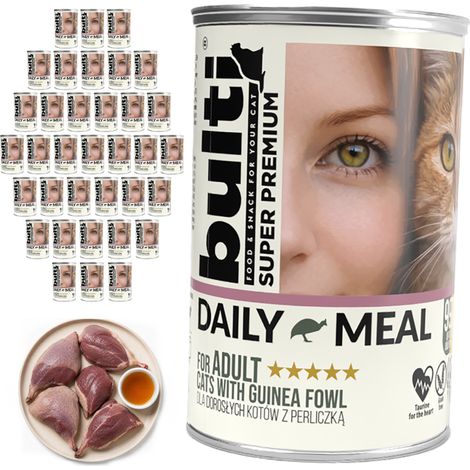 Alimento húmedo diario BULTI para gatos adultos, sabor a gallina de Guinea, 36 x 400 g. (1/2)