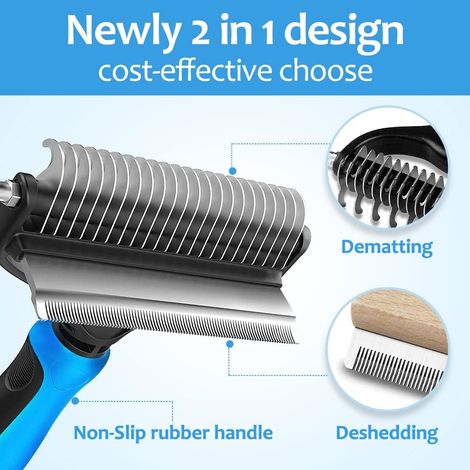 [Conception 2 en 1] Brosse démêlante et peigne pour sous-poil des chiens et chats - Peigne démêlant pour animaux à poils longs, brosse de toilettage pour éliminer les nœuds et réduire la perte de poil (1/4)
