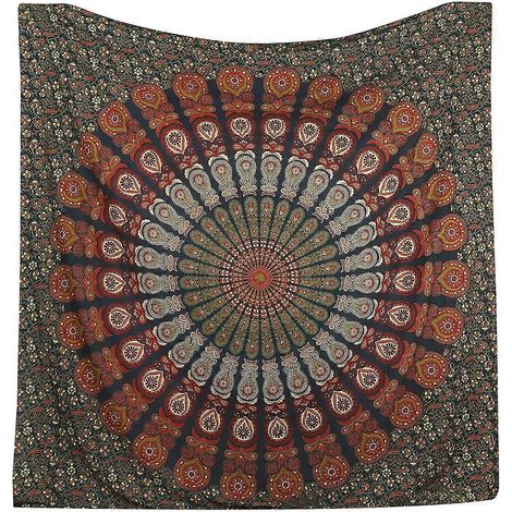 Tapisserie murale mandala à motifs floraux dorés, en tissu imprimé. (1/4)