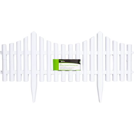 33cm 4 Piece Set White Wood Effect Picket Fence Garden Edging (1/5)