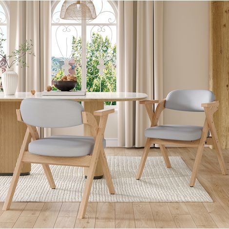 Lote de 2 sillas de comedor plegables, cojines de lino, patas de madera maciza, gris (1/5)