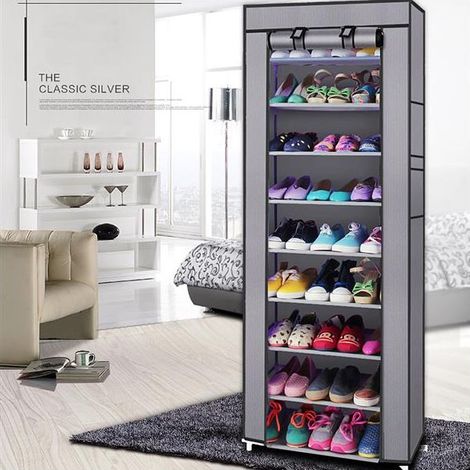 – Meuble à chaussures en tissu 60 x 30 x 160 cm – Étagère 10 niveaux – Housse de protection – Rangement pour talons, pantoufles et sport (1/5)