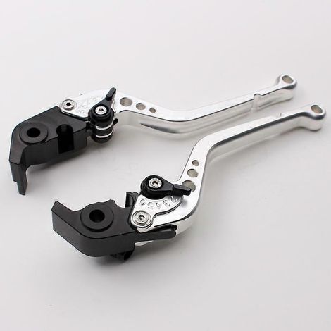 Convient pour la locomotive Ducati Panigale V4 modifiée, accessoires de poignée de levier de frein, d'embrayage et de klaxon en alliage d'aluminium (poignée longue argentée) (1/5)
