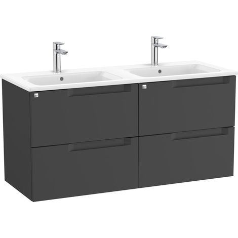 Pack mueble base de 4 cajones + lavabo doble ALEYDA - ROCA Color: Negro mate