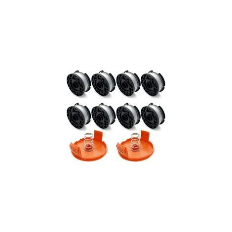Confezione da 8 bobine di filo per decespugliatore ad alte prestazioni, bobina di filo per decespugliatore compatibile con Black & Decker + 2 cappucci e 2 molle, diametro di 1,6 mm per un taglio del p