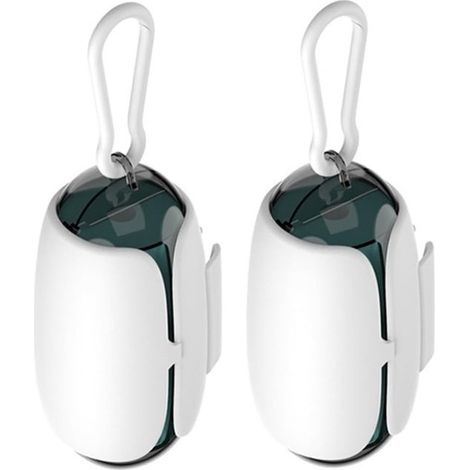 Lot de 2 distributeurs de sacs à déjections pour chien, design capsule transparent avec mousqueton, ouverture facile et stock visible, blanc et gris (1/5)