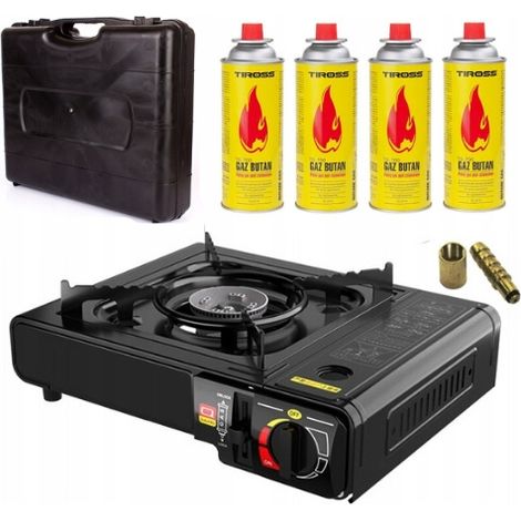 FORNELLO A GAS TURISTICO, PER CAMION, DA CAMPO, PORTATILE + 4 CARTUCCE DI GAS TIROSS